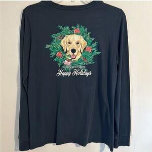 Vineyard Vines Navy Women’s Long Sleeve Tee with Holiday Dog Design
